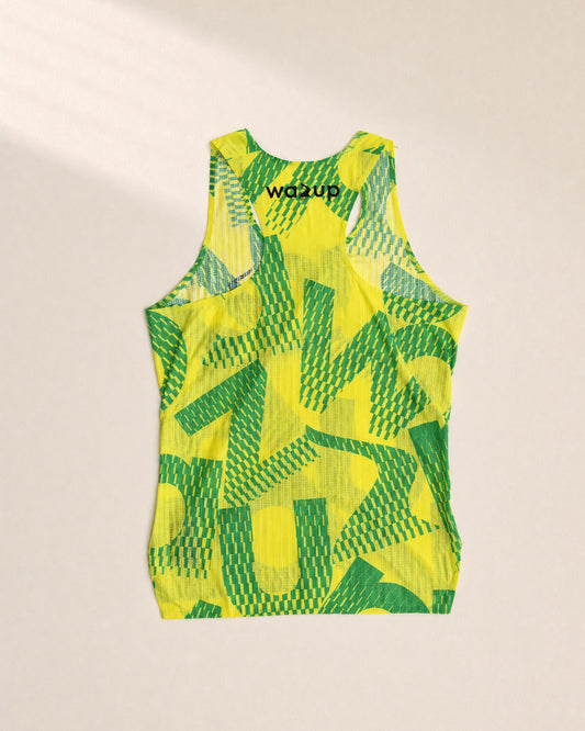 Female PB Performance Singlet - Mossaic B&B - Lime Green - 3D Back