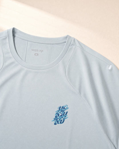 Daily Movement Tee / Light Blue / Women / Logo / construction detail