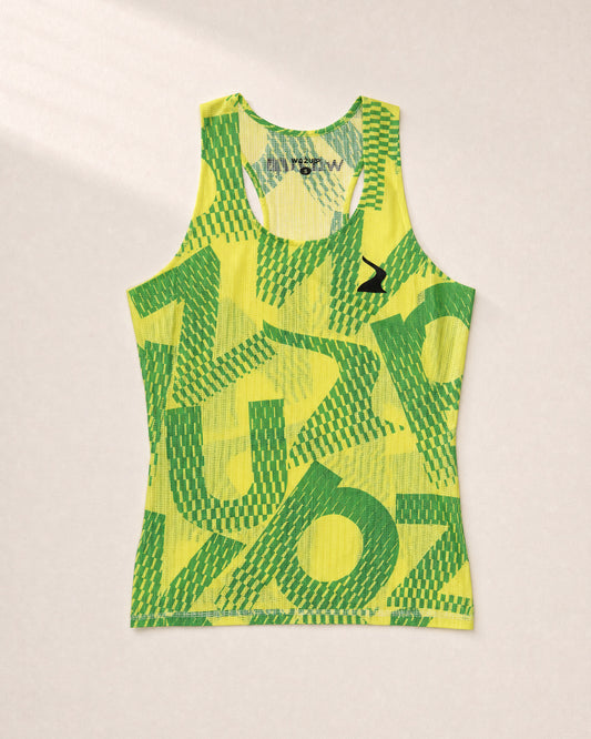 Female PB Performance Singlet - Mossaic B&B - Lime Green - 3D Front