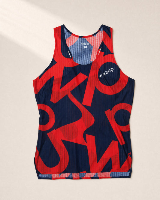 Female PB Performance Singlet w1.2 - Big & Bold - red/navy - 3D Front