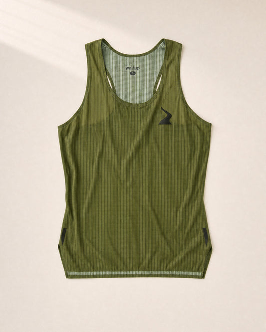 Female PB Performance Singlet - Mossaic - Olive - 3D Front