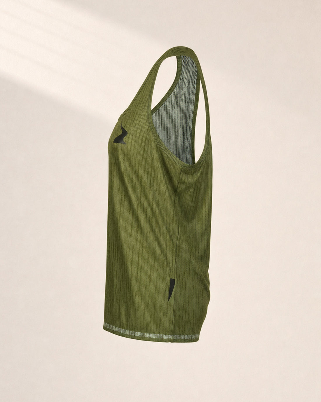 Female PB Performance Singlet - Mossaic - Olive - 3D Side