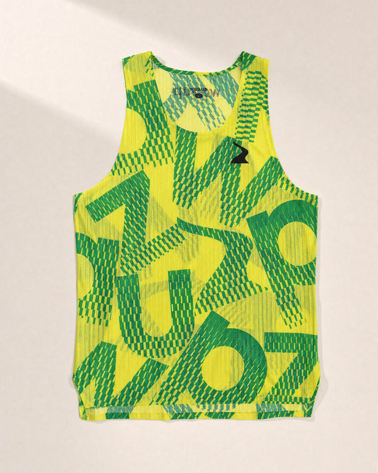 Male PB Performance Singlet - Mossiac B&B - Lime Green - 3D Front